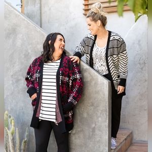 Peyton Open Front Cardigan Burgundy and Black | LuLaRoe
